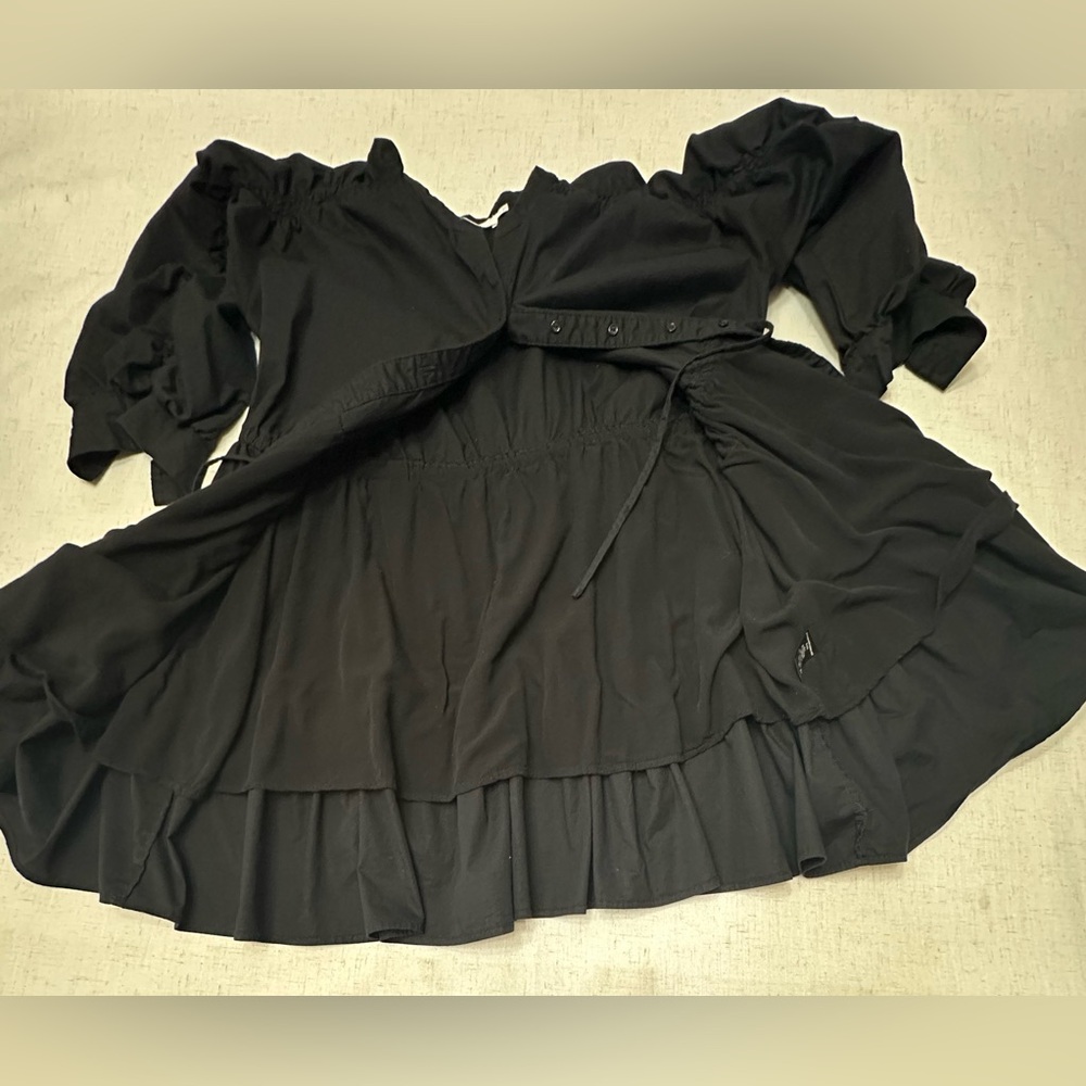 💜Astr Black Button-Front Drawstring Mini Dress - Picture 9 of 11